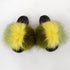 Summer Women Raccoon Fur Slippers Plush Slides Furry Sandals Fluffy House Shoes Girl's Cute Flip Flops Sandal With Soft Furry Faux Fox Fur House Outdoor Multicolor Slippers