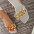 Summer Women's Slippers Flats Metal Chain Slides Square Toe Flip Flops Woman Beach Slipper Beach Open Toe Flat Slippers Fashion Golden Chain Luxury Slide Flip Flops Slip On Outdoor Slipper