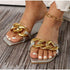 Summer Women's Slippers Flats Metal Chain Slides Square Toe Flip Flops Woman Beach Slipper Beach Open Toe Flat Slippers Fashion Golden Chain Luxury Slide Flip Flops Slip On Outdoor Slipper