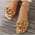 Summer Women's Slippers Flats Metal Chain Slides Square Toe Flip Flops Woman Beach Slipper Beach Open Toe Flat Slippers Fashion Golden Chain Luxury Slide Flip Flops Slip On Outdoor Slipper
