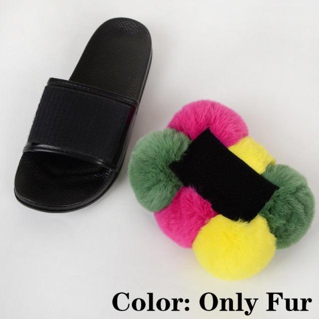 Summer Women Slippers Faux Fur Slides For Women Fluffy Slippers House Shoes Woman Slippers Open Toe Fuzzy Fur Slippers Girls Fluffy House Slides Outdoor Indoor Slippers