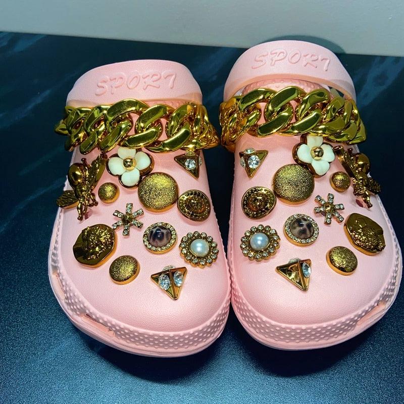 Summer Women Slippers Shoes With Charms Jewelry Garden Shoes Wedges Platform Sandals Antiskid Clogs Crystal Shoe Charms For Clog Sandals Jewelry Pearl Rhinestones Diamond Bling Shoe Decoration Fits Hole Shoes For Women