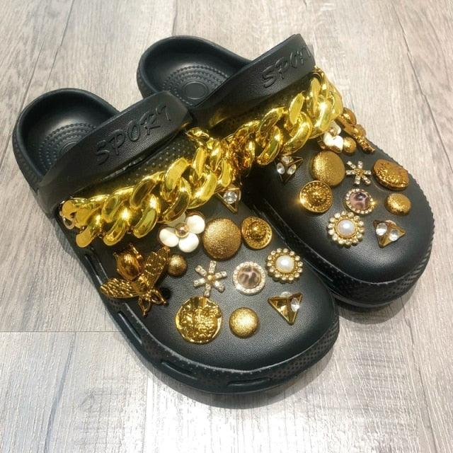 Summer Women Slippers Shoes With Charms Jewelry Garden Shoes Wedges Platform Sandals Antiskid Clogs Crystal Shoe Charms For Clog Sandals Jewelry Pearl Rhinestones Diamond Bling Shoe Decoration Fits Hole Shoes For Women