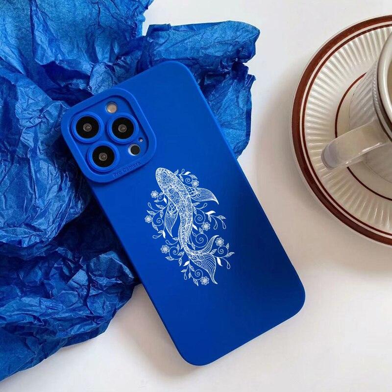 Super Blue Fish Phone Case For iPhone 7 8 Plus SE 13 Pro Max XS 11 12 Pro Max X XR Line White Fish Soft Silicone Protective Covers Camera Lens Protection Soft Silicone Shockproof Design