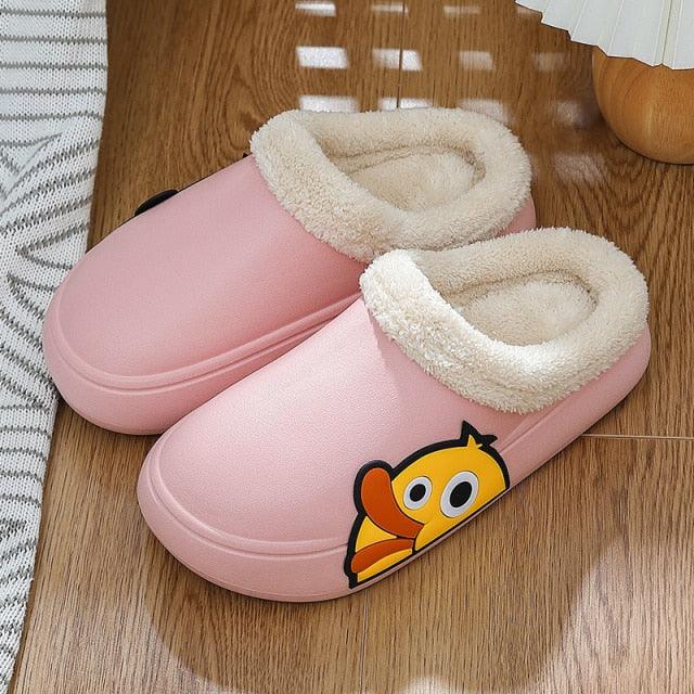 Thick Platform Winter Women Waterproof Non-Slip Home Rubber Slippers Warm Indoor Fur Cotton Women's Cozy Memory Foam Closed Back Slippers Wool-Like Blend Cotton House Shoes