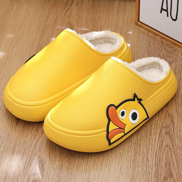 Thick Platform Winter Women Waterproof Non-Slip Home Rubber Slippers Warm Indoor Fur Cotton Women's Cozy Memory Foam Closed Back Slippers Wool-Like Blend Cotton House Shoes