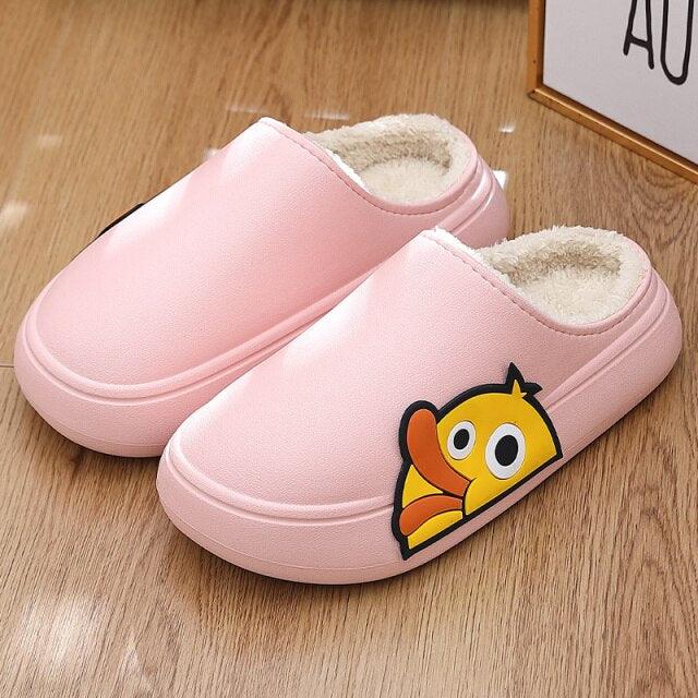 Thick Platform Winter Women Waterproof Non-Slip Home Rubber Slippers Warm Indoor Fur Cotton Women's Cozy Memory Foam Closed Back Slippers Wool-Like Blend Cotton House Shoes