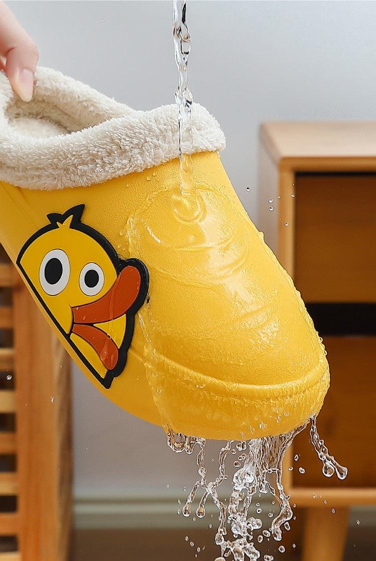 Thick Platform Winter Women Waterproof Non-Slip Home Rubber Slippers Warm Indoor Fur Cotton Women's Cozy Memory Foam Closed Back Slippers Wool-Like Blend Cotton House Shoes