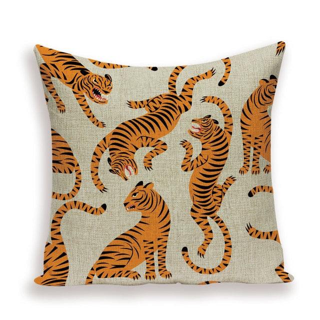 Tiger Cushion Case Autumn Jungle Home Decor Pillows Cases Leopard Printed Animal Throw Pillow Covers Decorative Pillowcase Soft Cushion Covers For Bedroom Sofa Bed Linen Pillow Covers 45X45CM