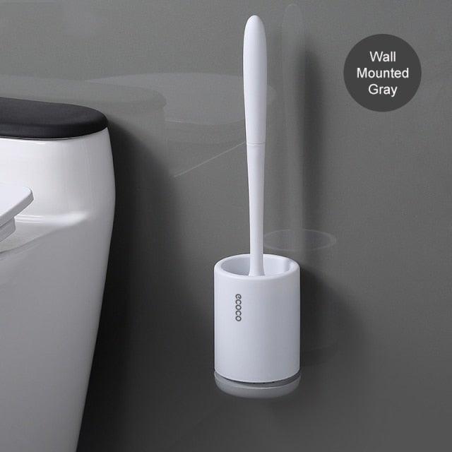 Toilet Brush and Holder Set No Dead Corners Wall-Mounted Toilet Brush Bathroom Accessories Set Toilet Brush And Bracket Set Non Slip Long Handle Soft Silicone Bristles Flexible Toilet Brush Head Wall-Mounted Drip-Proof