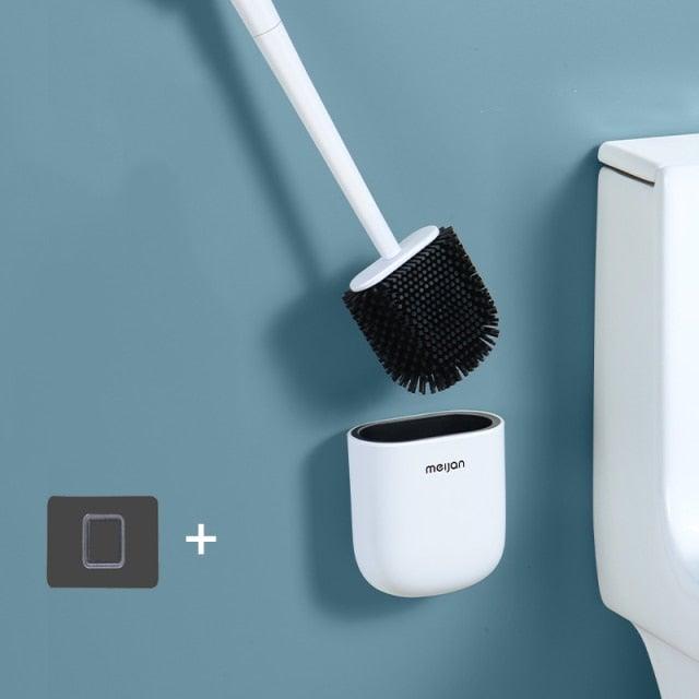 Toilet Brush With Holder Set Long Handled Flex Rubber Silicone Drain Cleaner Brush Wall Mounted Bathroom Accessories Wall Toilet Brush And Holder Set Flexible Toilet Bowl Cleaner Brush With Silicone Bristles Bendable Brush Head To Clean Toilet