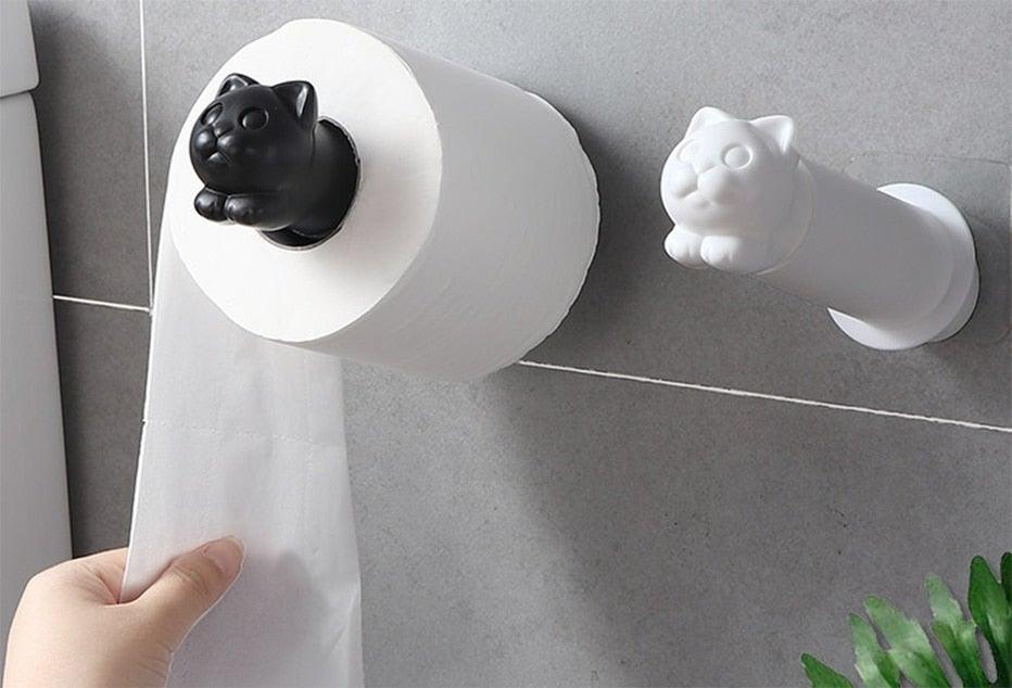 Toilet Paper Holder Cat Kitchen Roll Holder Adhesive Wall Towel Rack Creative Bathroom Tissue Hanger Paper Towel Holder Toliet Paper Holder