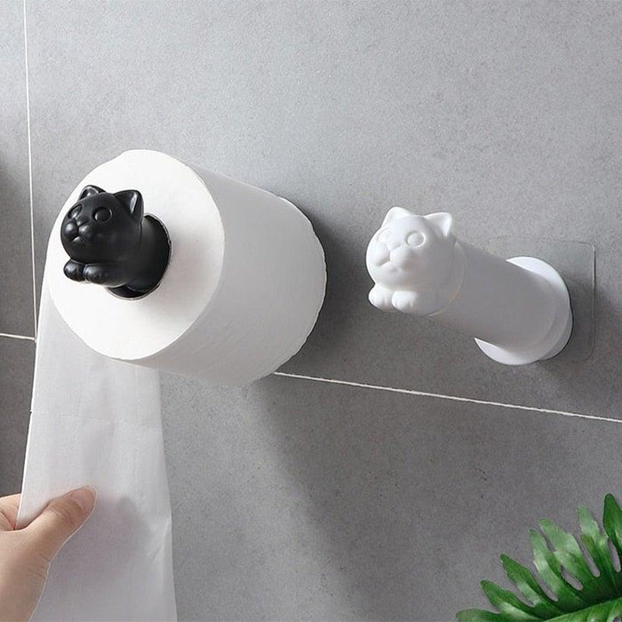 Toilet Paper Holder Cat Kitchen Roll Holder Adhesive Wall Towel Rack Creative Bathroom Tissue Hanger Paper Towel Holder Toliet Paper Holder