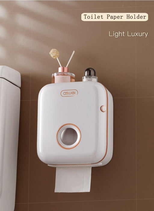 Toilet Paper Holder Stand Wall Mounted Waterproof Paper Towel Dispenser Holder Tissue Box Toilet Roll Holder For Toilet Paper Toilet Paper Roll Holder With Shelf And Drawer Adhesive Bathroom Tissue Box Holder Wall Mount Facial Toilet Tissue Paper Storage