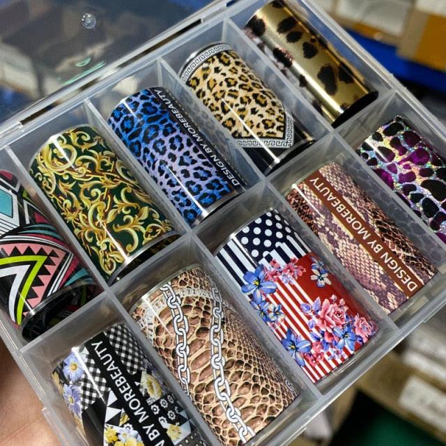 Tortoiseshell Amber Nails Tortoise Shell Nail Art Foil Transfer Decals Wraps Tips Nail Manicure Decorations Leopard Nail Foil Transfer Stickers Leopard Snake Laser Gold Design Nail Foil Decals Art Sticker for Women Manicure Tips