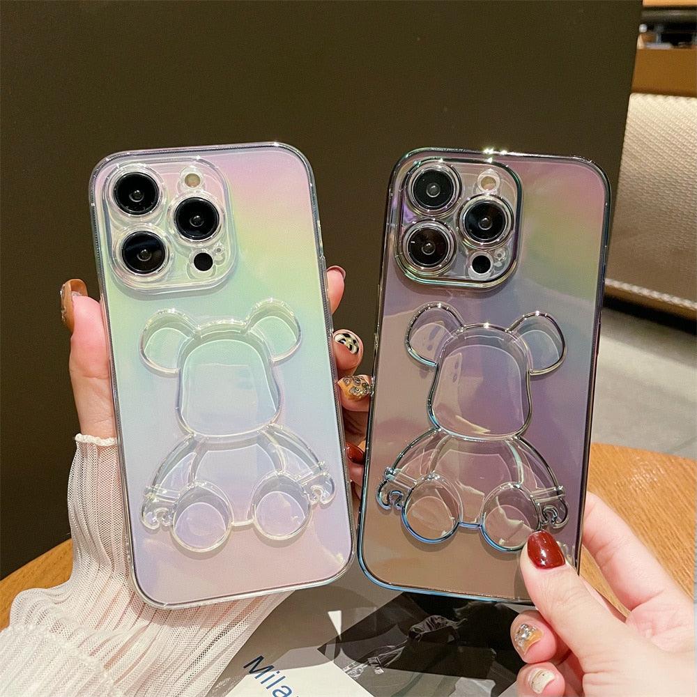 Transparent 3D Bear Colorful Case for iPhone 13 14 12 11 Pro Max 14 Pro 14 Clear Shockproof Silicone Phone Cover Bear Printed Phone Case Soft Fashion Cool Slim Shockproof Protective Case Gift for Women