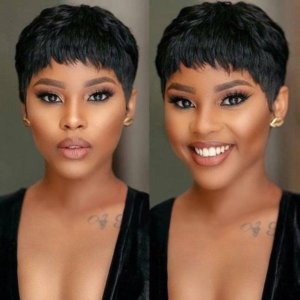 Trending Natural Color Short Bob Straight Human Wigs With Bangs Brazilian Virgin Hair Pixie Cut Wig Human Hair Wig For Black Women Gifts for Girlfriends