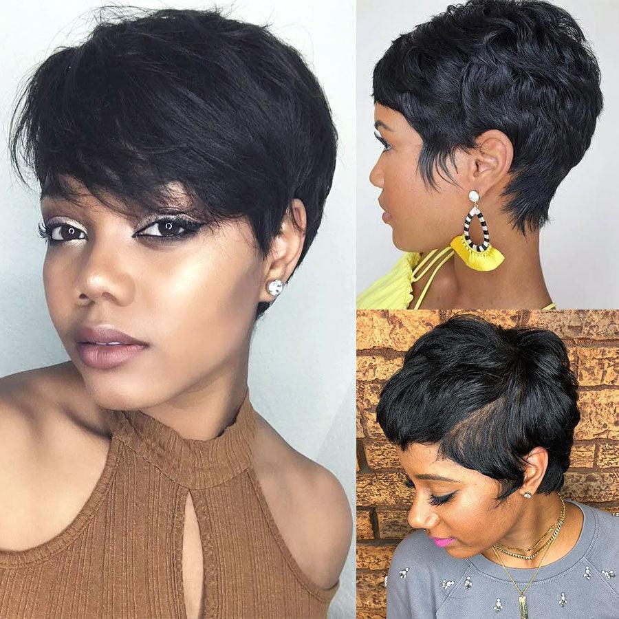 Trending Natural Color Short Bob Straight Human Wigs With Bangs Brazilian Virgin Hair Pixie Cut Wig Human Hair Wig For Black Women Gifts for Girlfriends