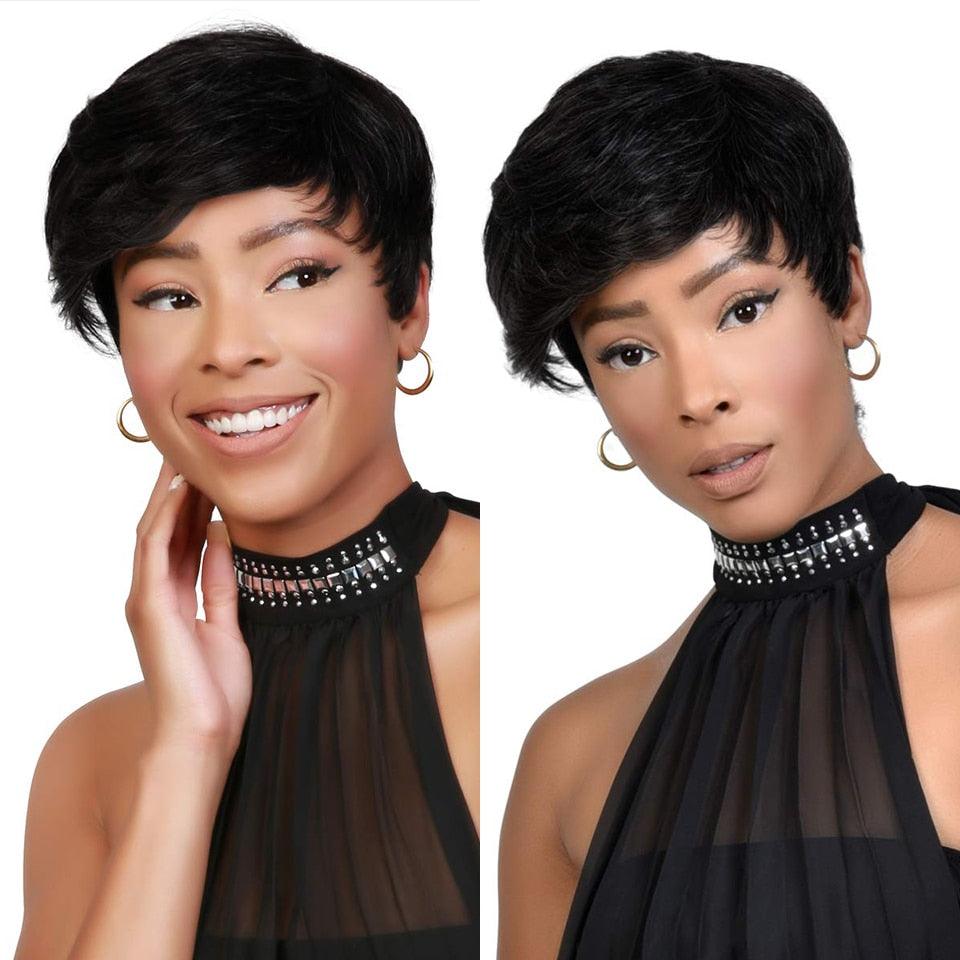 Trending Natural Color Short Bob Straight Human Wigs With Bangs Brazilian Virgin Hair Pixie Cut Wig Human Hair Wig For Black Women Gifts for Girlfriends