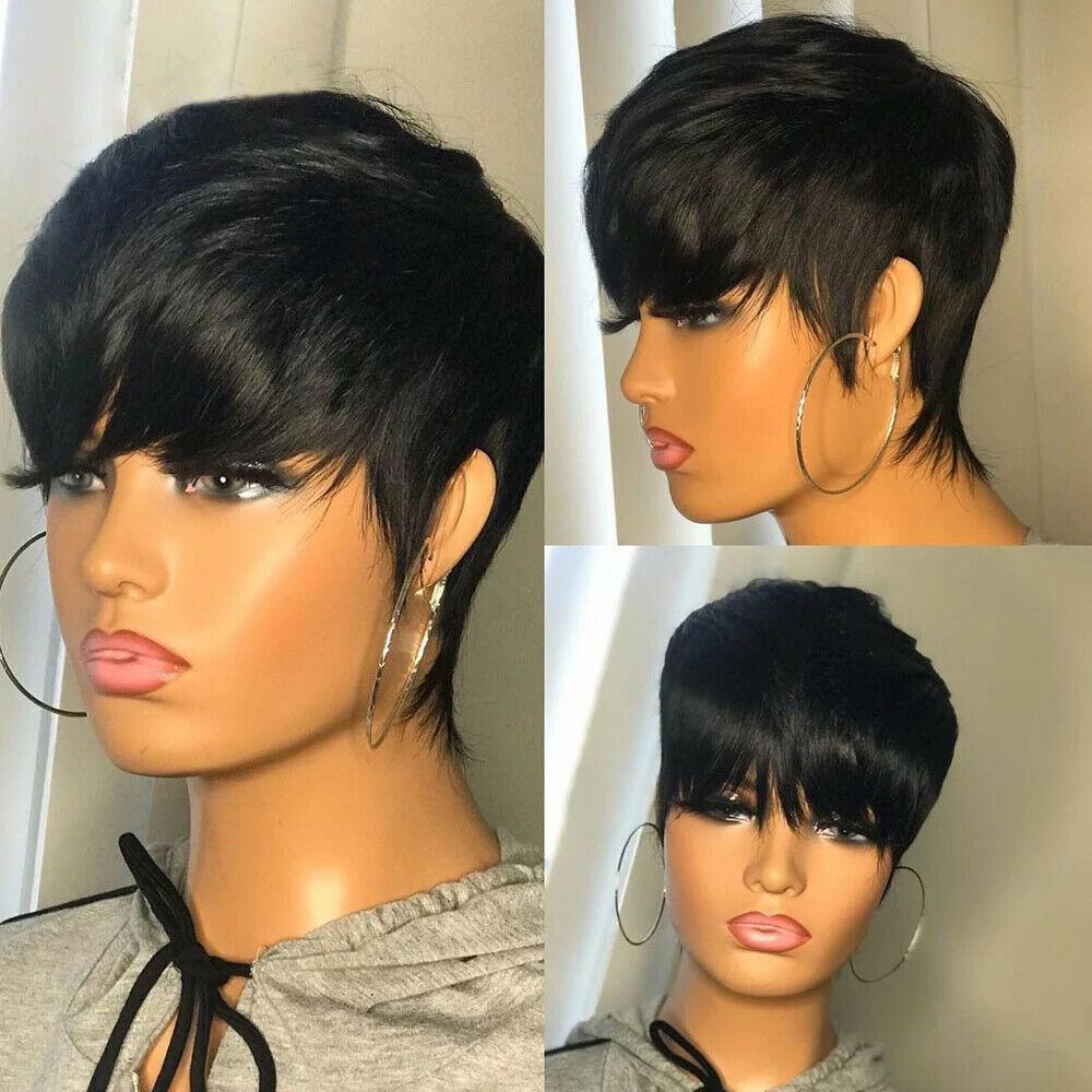Trending Natural Color Short Bob Straight Human Wigs With Bangs Brazilian Virgin Hair Pixie Cut Wig Human Hair Wig For Black Women Gifts for Girlfriends