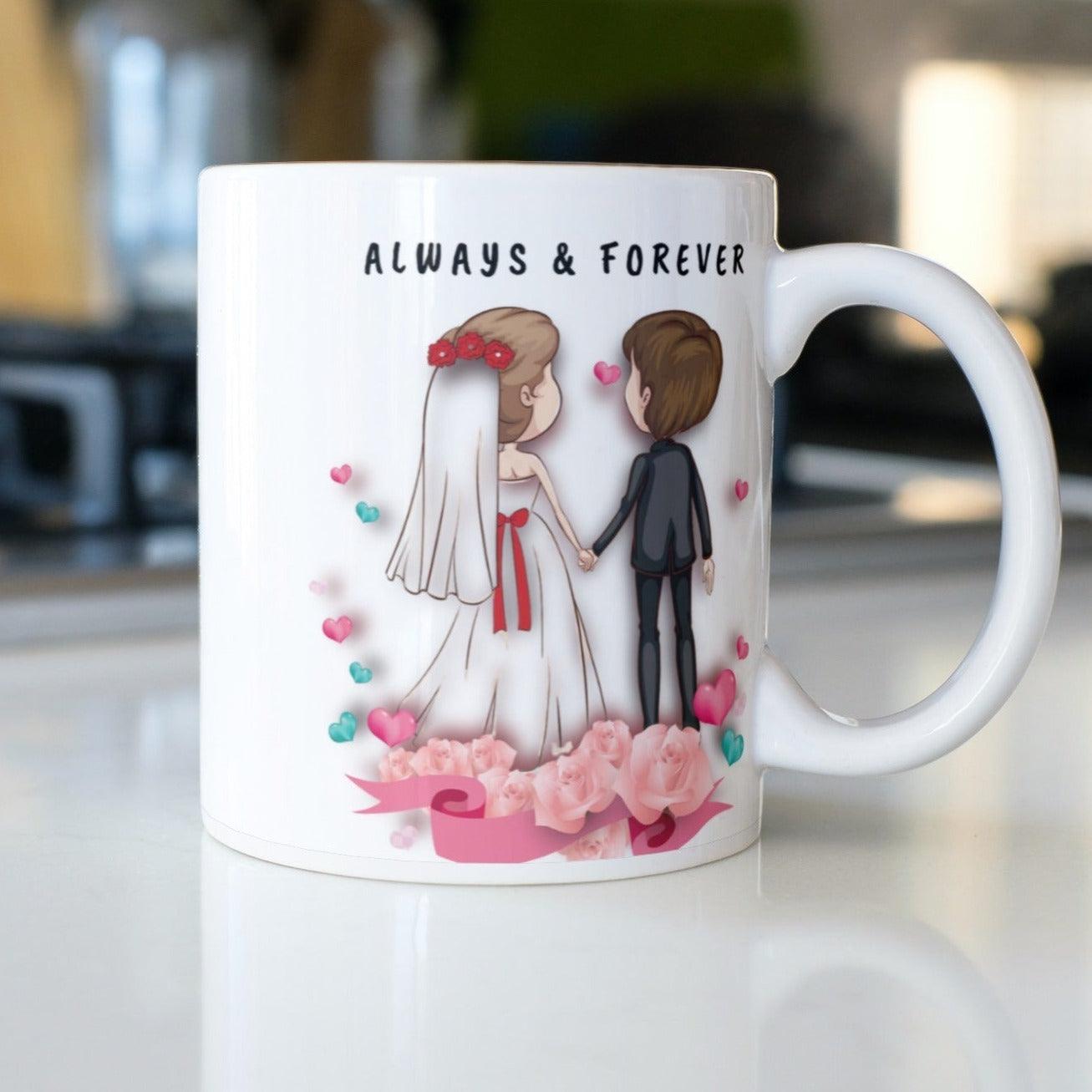 Unique "Always & Forever" Ceramic Coffee Mug Valentines Gifts For Best Friends Wife Husband Mom Dad Boyfriend Girlfriend Wedding Gifts for Bride and Groom, Romantic Presents Ideas for Christmas, Valentines Day, Engagement Wedding