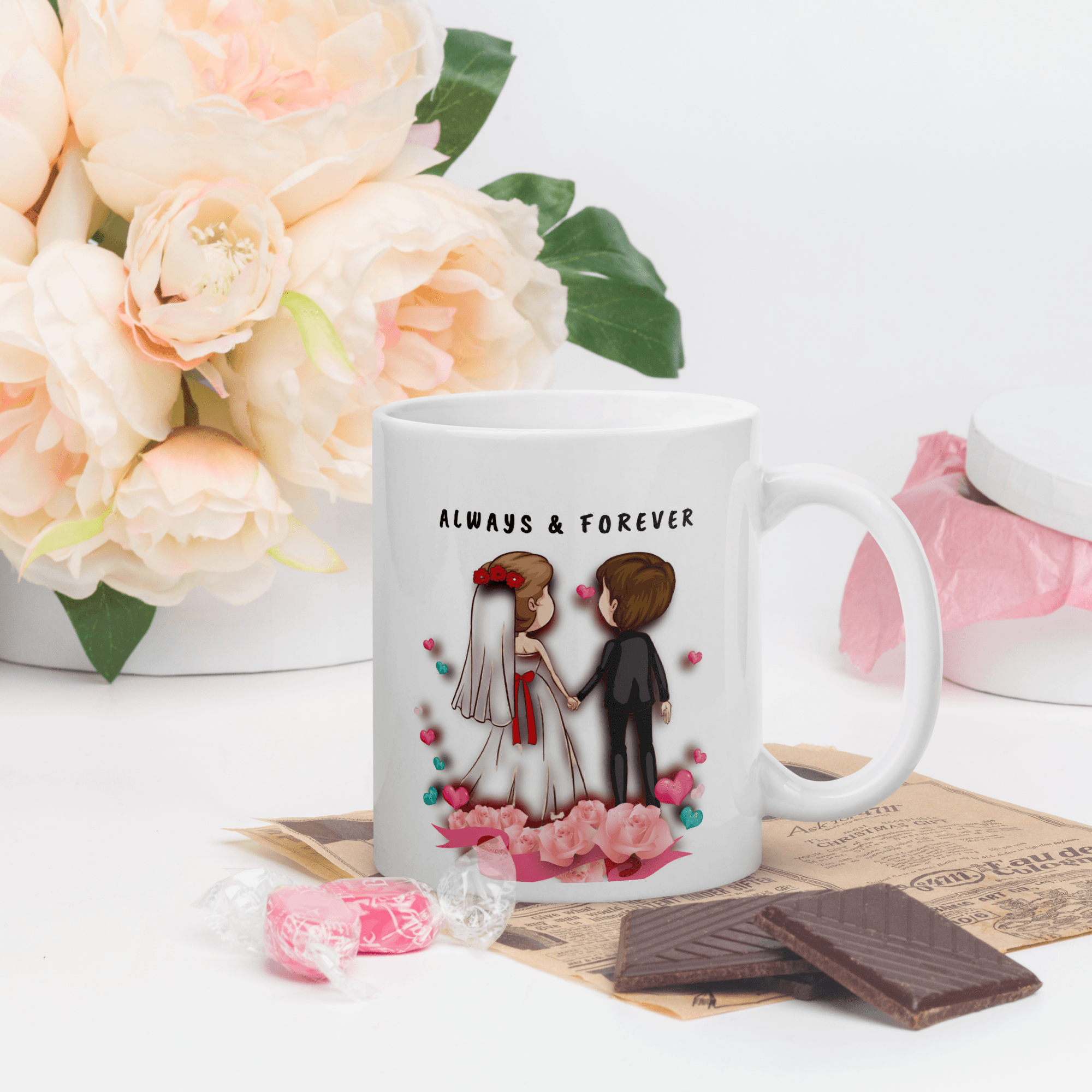 Unique "Always & Forever" Ceramic Coffee Mug Valentines Gifts For Best Friends Wife Husband Mom Dad Boyfriend Girlfriend Wedding Gifts for Bride and Groom, Romantic Presents Ideas for Christmas, Valentines Day, Engagement Wedding