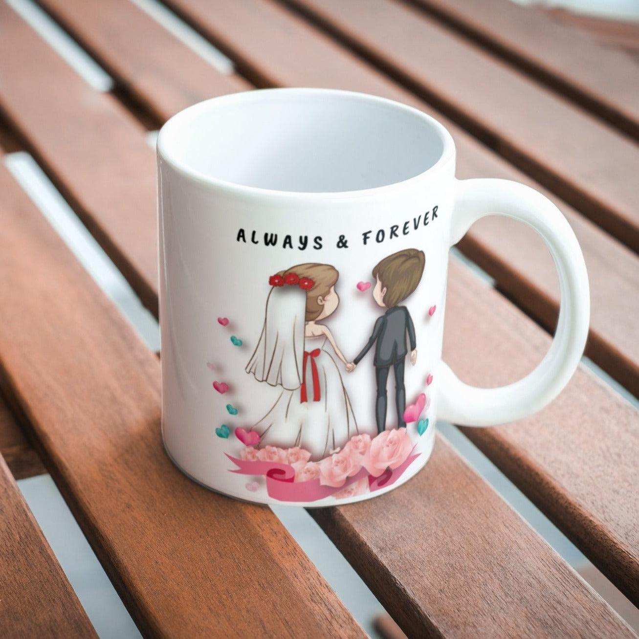 Unique "Always & Forever" Ceramic Coffee Mug Valentines Gifts For Best Friends Wife Husband Mom Dad Boyfriend Girlfriend Wedding Gifts for Bride and Groom, Romantic Presents Ideas for Christmas, Valentines Day, Engagement Wedding