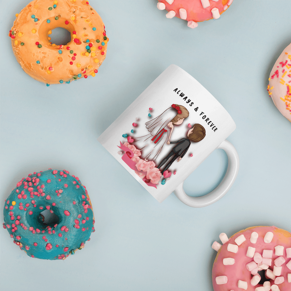Unique "Always & Forever" Ceramic Coffee Mug Valentines Gifts For Best Friends Wife Husband Mom Dad Boyfriend Girlfriend Wedding Gifts for Bride and Groom, Romantic Presents Ideas for Christmas, Valentines Day, Engagement Wedding