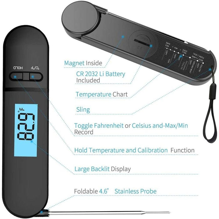 Unique Food Kitchen Digital Meat Thermometer  BBQ Instant Read Food Thermometer Waterproof With Backlight And Magnet For Kitchen Cooking Grilling BBQ Backing Liquids Oil Waterproof Kitchen Thermometer For Cooking Tools