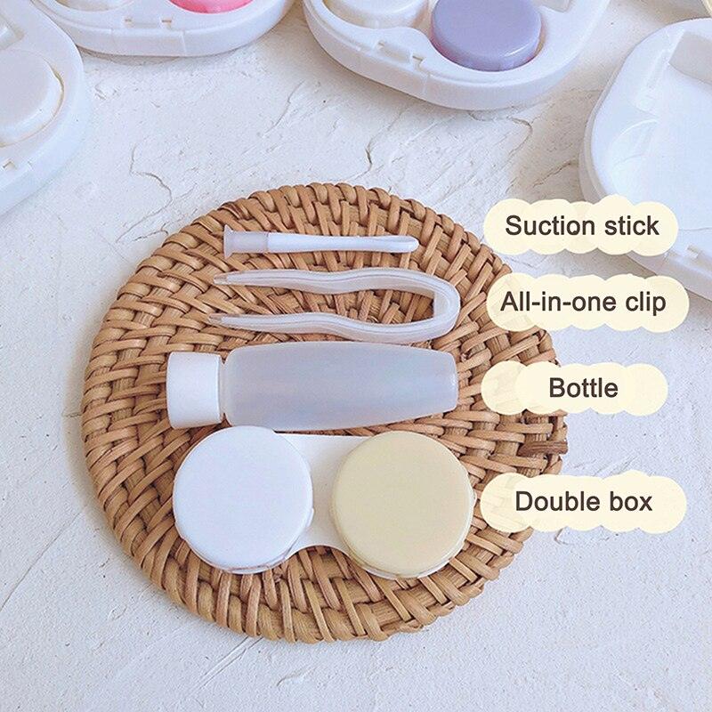 Unisex Cute Contact Lens Case Travel Glasses Lenses Box Eyes Care Kit Holder Container Lens Case Contact Lens Containers Remover Kit Set With Mirror Eye Remover Tool