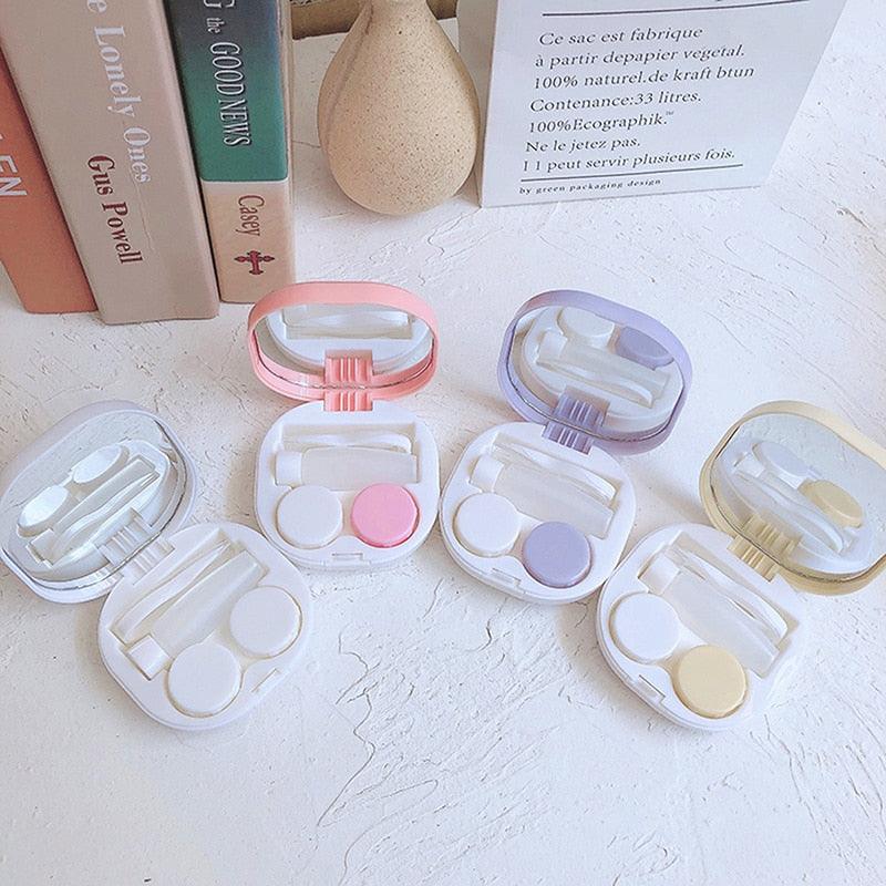 Unisex Cute Contact Lens Case Travel Glasses Lenses Box Eyes Care Kit Holder Container Lens Case Contact Lens Containers Remover Kit Set With Mirror Eye Remover Tool