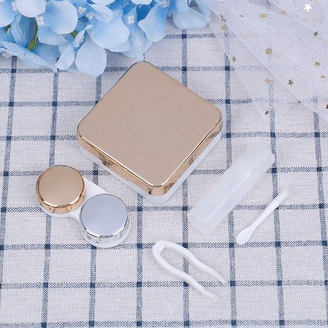 Unisex Cute Contact Lens Case Travel Glasses Lenses Box Eyes Care Kit Holder Container Lens Case Contact Lens Containers Remover Kit Set With Mirror Eye Remover Tool