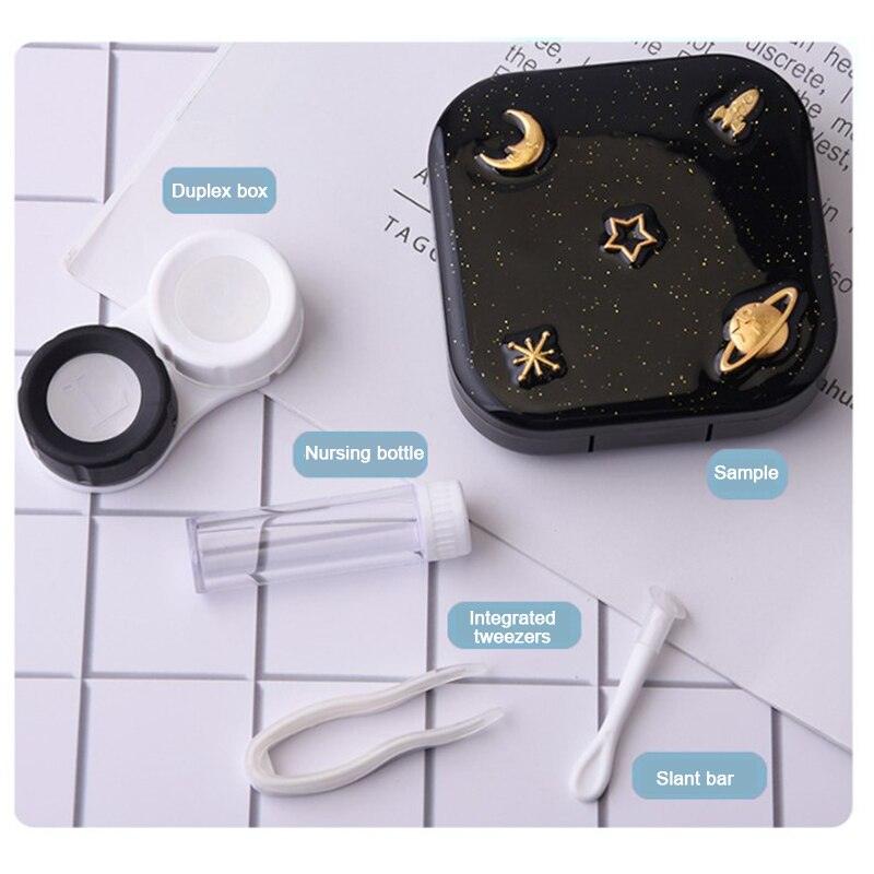 Unisex Cute Contact Lens Case Travel Glasses Lenses Box Eyes Care Kit Holder Container Lens Case Contact Lens Containers Remover Kit Set With Mirror Eye Remover Tool