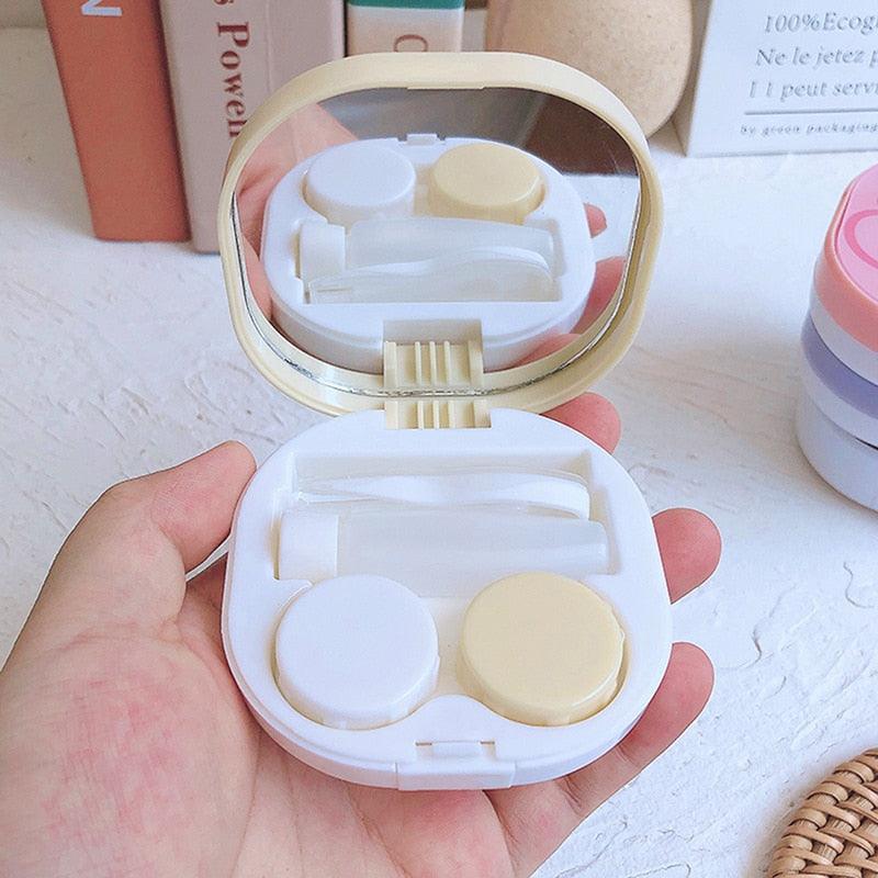 Unisex Cute Contact Lens Case Travel Glasses Lenses Box Eyes Care Kit Holder Container Lens Case Contact Lens Containers Remover Kit Set With Mirror Eye Remover Tool