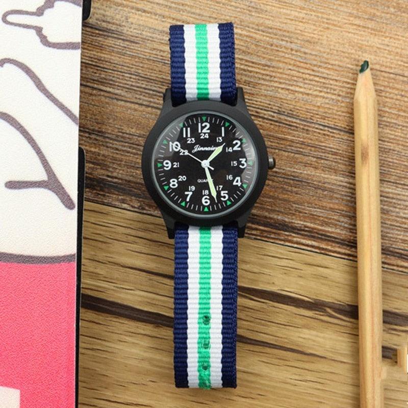 Unisex Fashion Nylon Fabric Kids Children Watch Sport Thin Students Canvas Quartz Dress Wristwatch Military Time Watch  Field Outdoor Sport Mens Wristwatch With Slip-Thru Nylon Band