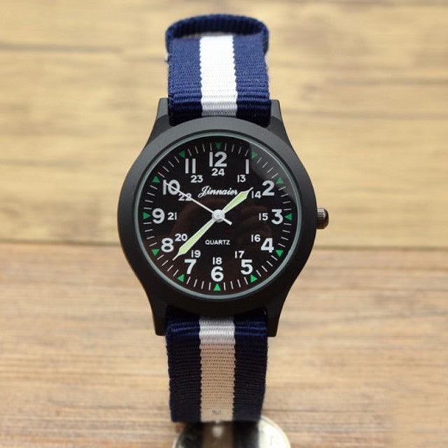 Unisex Fashion Nylon Fabric Kids Children Watch Sport Thin Students Canvas Quartz Dress Wristwatch Military Time Watch  Field Outdoor Sport Mens Wristwatch With Slip-Thru Nylon Band