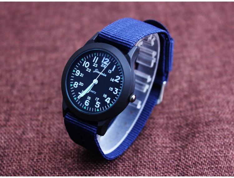 Unisex Fashion Nylon Fabric Kids Children Watch Sport Thin Students Canvas Quartz Dress Wristwatch Military Time Watch  Field Outdoor Sport Mens Wristwatch With Slip-Thru Nylon Band