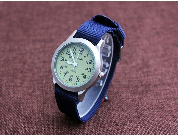 Unisex Fashion Nylon Fabric Kids Children Watch Sport Thin Students Canvas Quartz Dress Wristwatch Military Time Watch  Field Outdoor Sport Mens Wristwatch With Slip-Thru Nylon Band