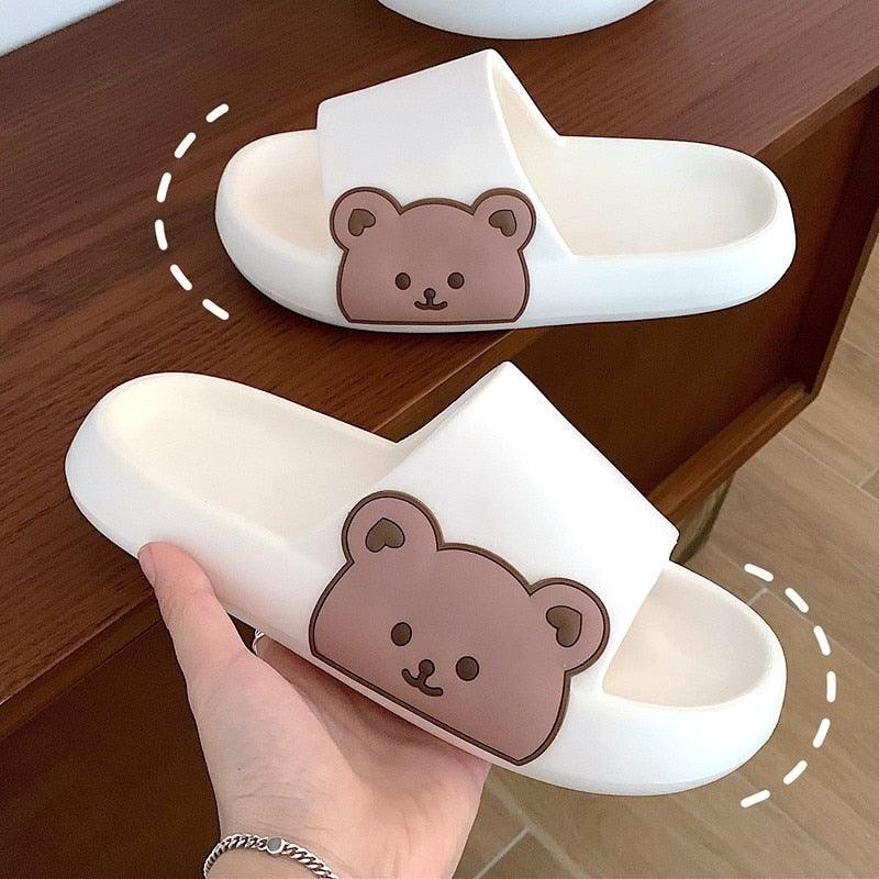 Unisex Summer Slippers Beach Slides Flip Flops Bear Thick Soled Boys Girls Bathroom Shoes Slides Sandals With Thick Sole Non-Slip Beach Pool Slides Open Toe Style Outdoor Slippers For Men And Women