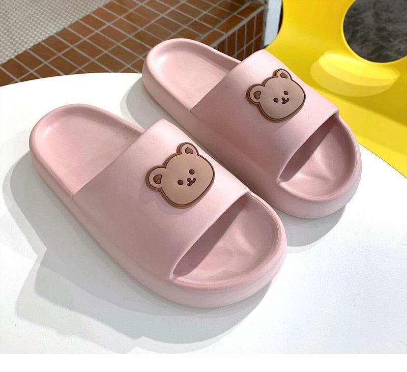 Unisex Summer Slippers Beach Slides Flip Flops Bear Thick Soled Boys Girls Bathroom Shoes Slides Sandals With Thick Sole Non-Slip Beach Pool Slides Open Toe Style Outdoor Slippers For Men And Women