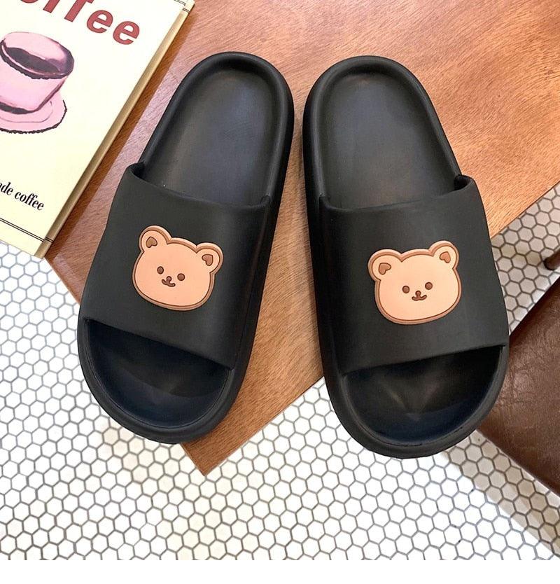 Unisex Summer Slippers Beach Slides Flip Flops Bear Thick Soled Boys Girls Bathroom Shoes Slides Sandals With Thick Sole Non-Slip Beach Pool Slides Open Toe Style Outdoor Slippers For Men And Women