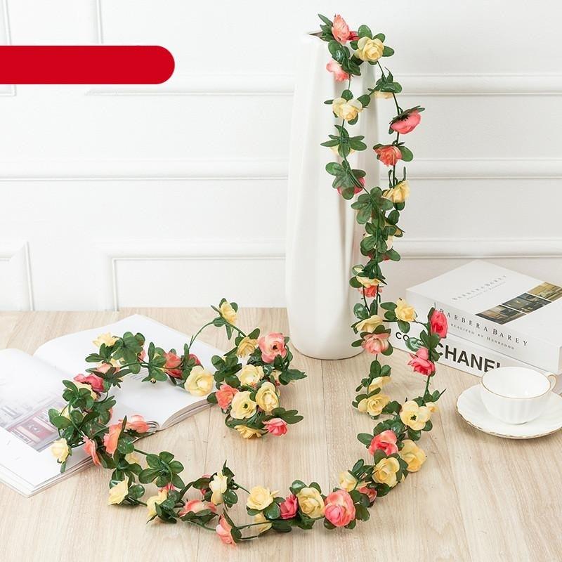 Vintage 2.2M Artificial Hanging Silk Rose Flowers Rattan Autumn Small Peony String Decor Fake Garland For Wedding Home Hotel Garden Decoration Artificial Flowers Rose Wall Hanging Plant for Arrangement Party Garden Home Bedroom Office