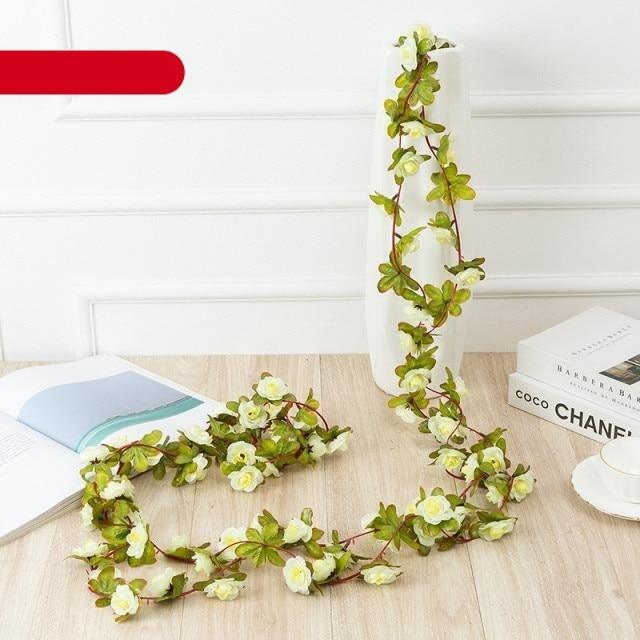 Vintage 2.2M Artificial Hanging Silk Rose Flowers Rattan Autumn Small Peony String Decor Fake Garland For Wedding Home Hotel Garden Decoration Artificial Flowers Rose Wall Hanging Plant for Arrangement Party Garden Home Bedroom Office