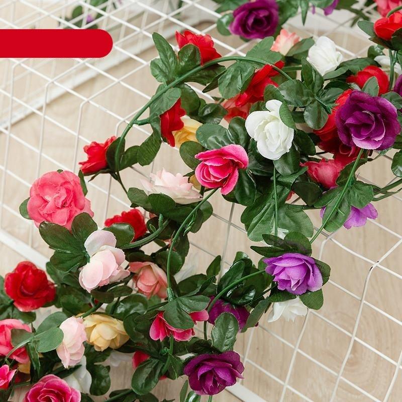 Vintage 2.2M Artificial Hanging Silk Rose Flowers Rattan Autumn Small Peony String Decor Fake Garland For Wedding Home Hotel Garden Decoration Artificial Flowers Rose Wall Hanging Plant for Arrangement Party Garden Home Bedroom Office