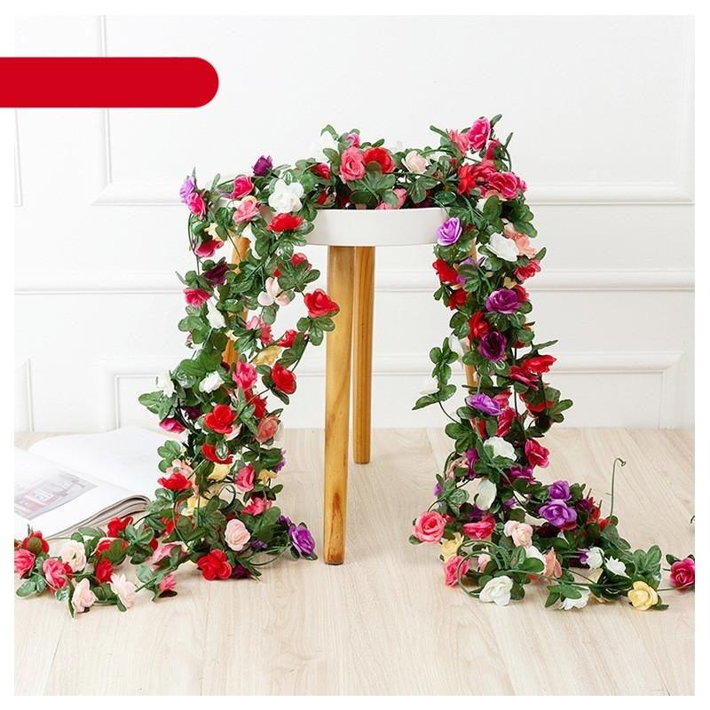 Vintage 2.2M Artificial Hanging Silk Rose Flowers Rattan Autumn Small Peony String Decor Fake Garland For Wedding Home Hotel Garden Decoration Artificial Flowers Rose Wall Hanging Plant for Arrangement Party Garden Home Bedroom Office