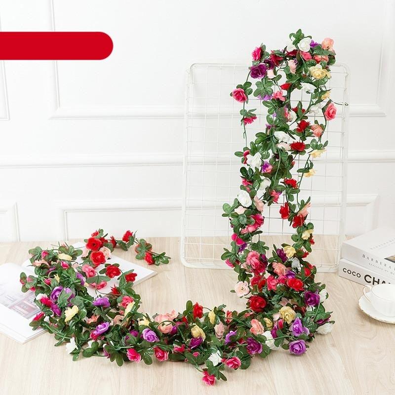 Vintage 2.2M Artificial Hanging Silk Rose Flowers Rattan Autumn Small Peony String Decor Fake Garland For Wedding Home Hotel Garden Decoration Artificial Flowers Rose Wall Hanging Plant for Arrangement Party Garden Home Bedroom Office