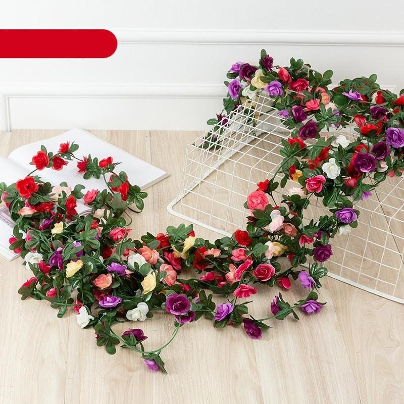 Vintage 2.2M Artificial Hanging Silk Rose Flowers Rattan Autumn Small Peony String Decor Fake Garland For Wedding Home Hotel Garden Decoration Artificial Flowers Rose Wall Hanging Plant for Arrangement Party Garden Home Bedroom Office
