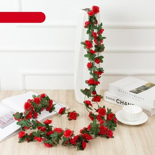 Vintage 2.2M Artificial Hanging Silk Rose Flowers Rattan Autumn Small Peony String Decor Fake Garland For Wedding Home Hotel Garden Decoration Artificial Flowers Rose Wall Hanging Plant for Arrangement Party Garden Home Bedroom Office