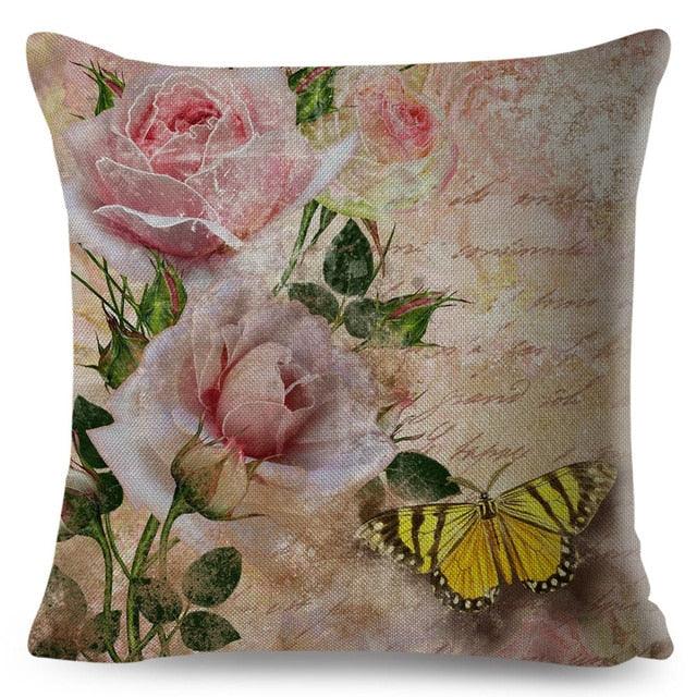 Vintage Europe Style ButteLight Blue Pattern Throw Pillow Covers Old Poster Pillowcase Cotton / Polyester Cushion Cover for Sofa Home Kids Room Butterfly Figure Embellished with Orchid Artistic Leaves Graphic Decorative Square Accent Pillow Case