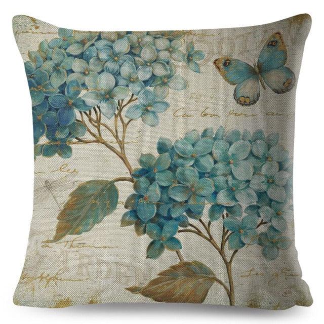 Vintage Europe Style ButteLight Blue Pattern Throw Pillow Covers Old Poster Pillowcase Cotton / Polyester Cushion Cover for Sofa Home Kids Room Butterfly Figure Embellished with Orchid Artistic Leaves Graphic Decorative Square Accent Pillow Case